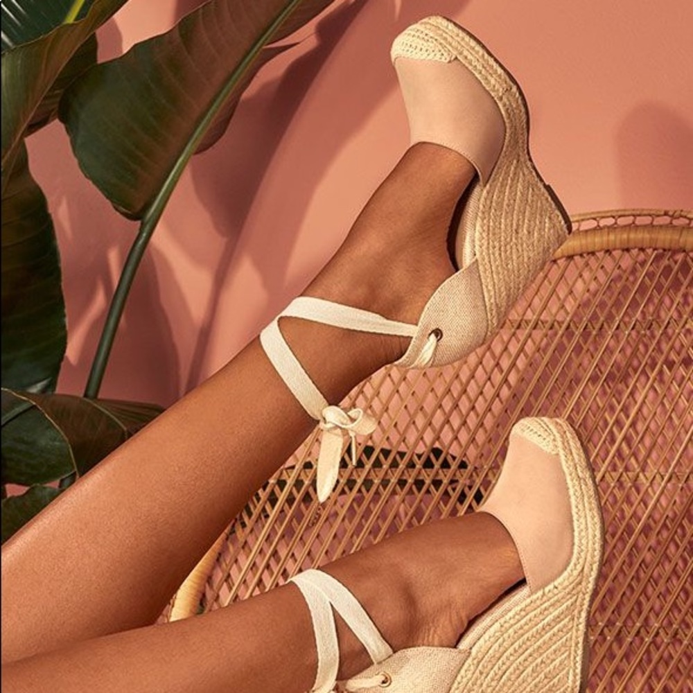 JustFab Lauren Ankle Tie Wedge blush